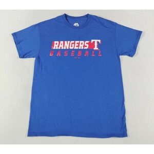Texas Rangers Shirt Mens Medium Blue MLB Baseball Majestic Rangers Baseball